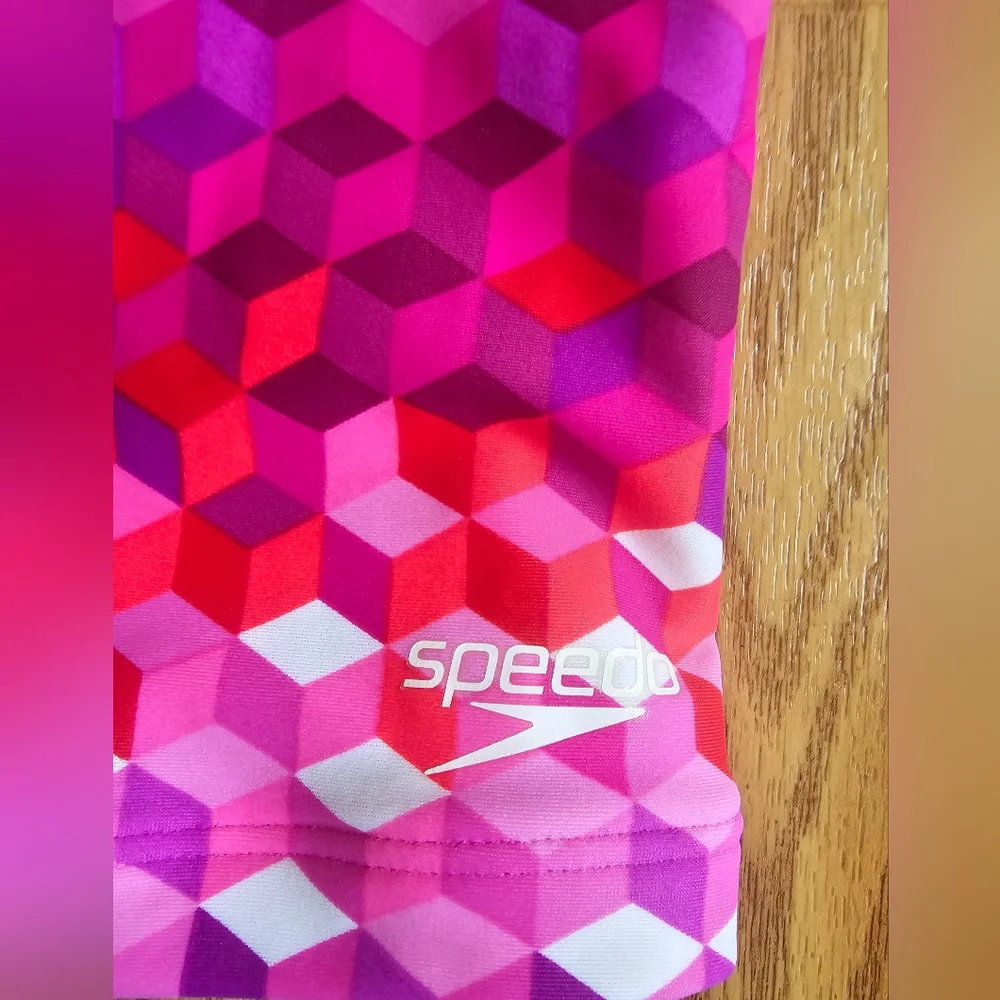 Speedo Girls’ Athletic Swim Tank Top Size 16‎ Pink Geometric Print